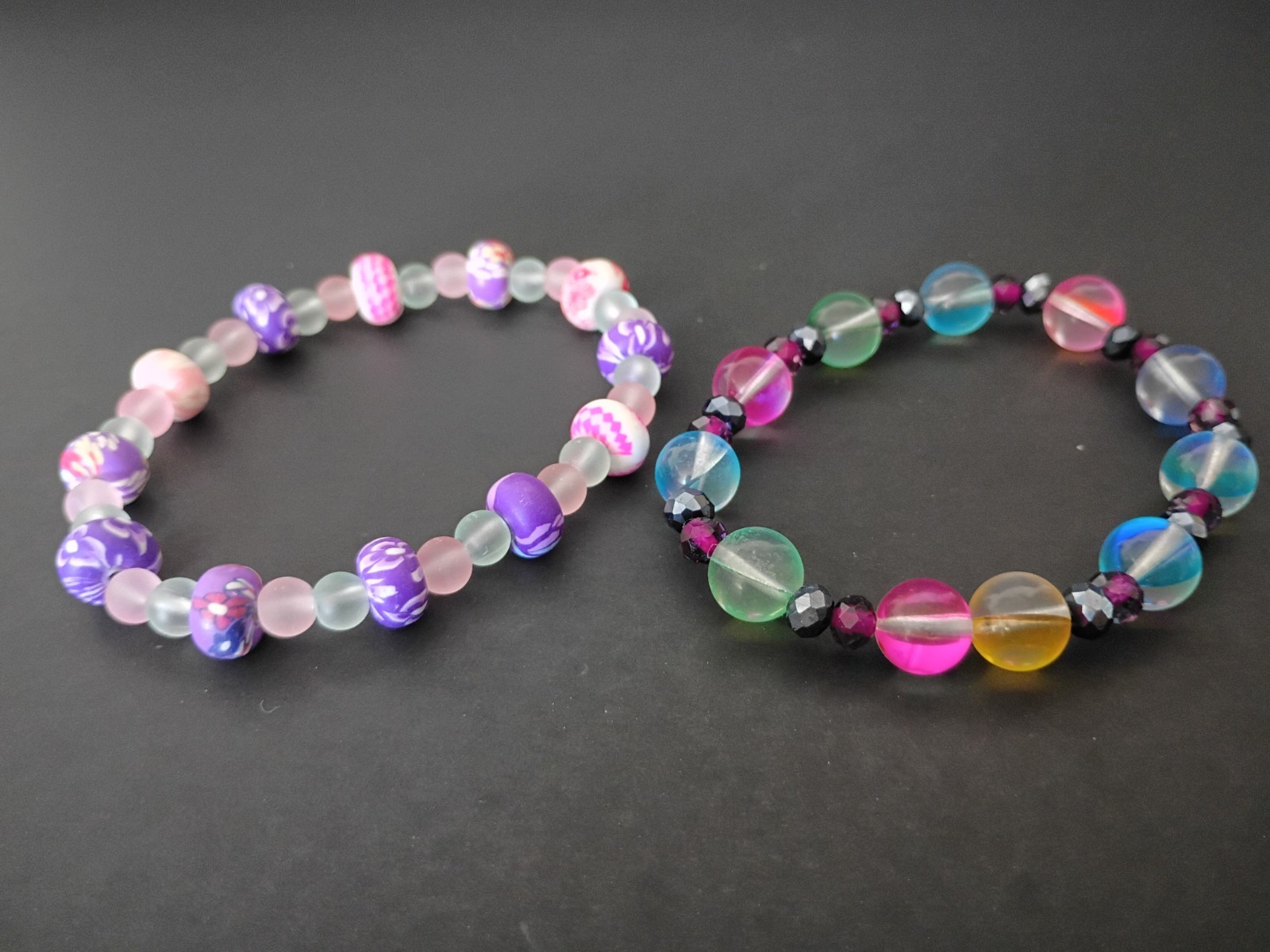 Two Colorful Beaded Bracelets Hand Made New Glass, Crystal, Ceramic Beads