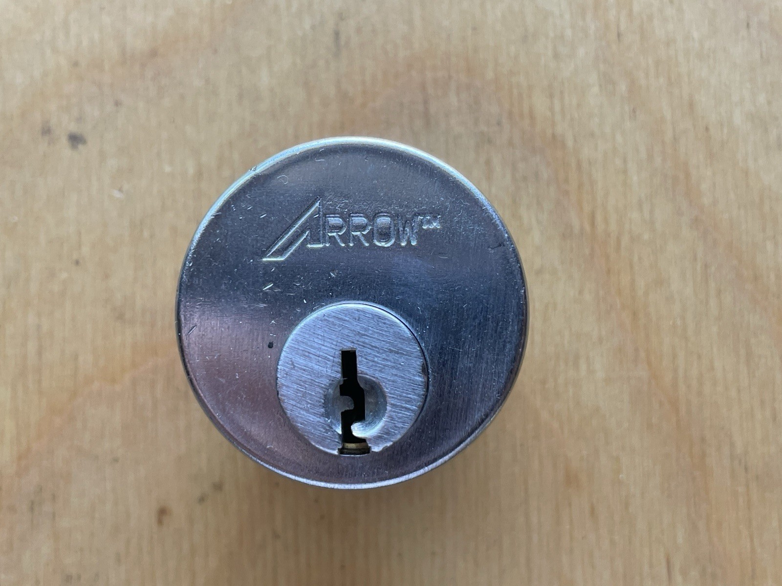 Arrow Mortise Cylinder. Brass Body. Brushed 26 Finish. No Keys, cam. Unpinned.