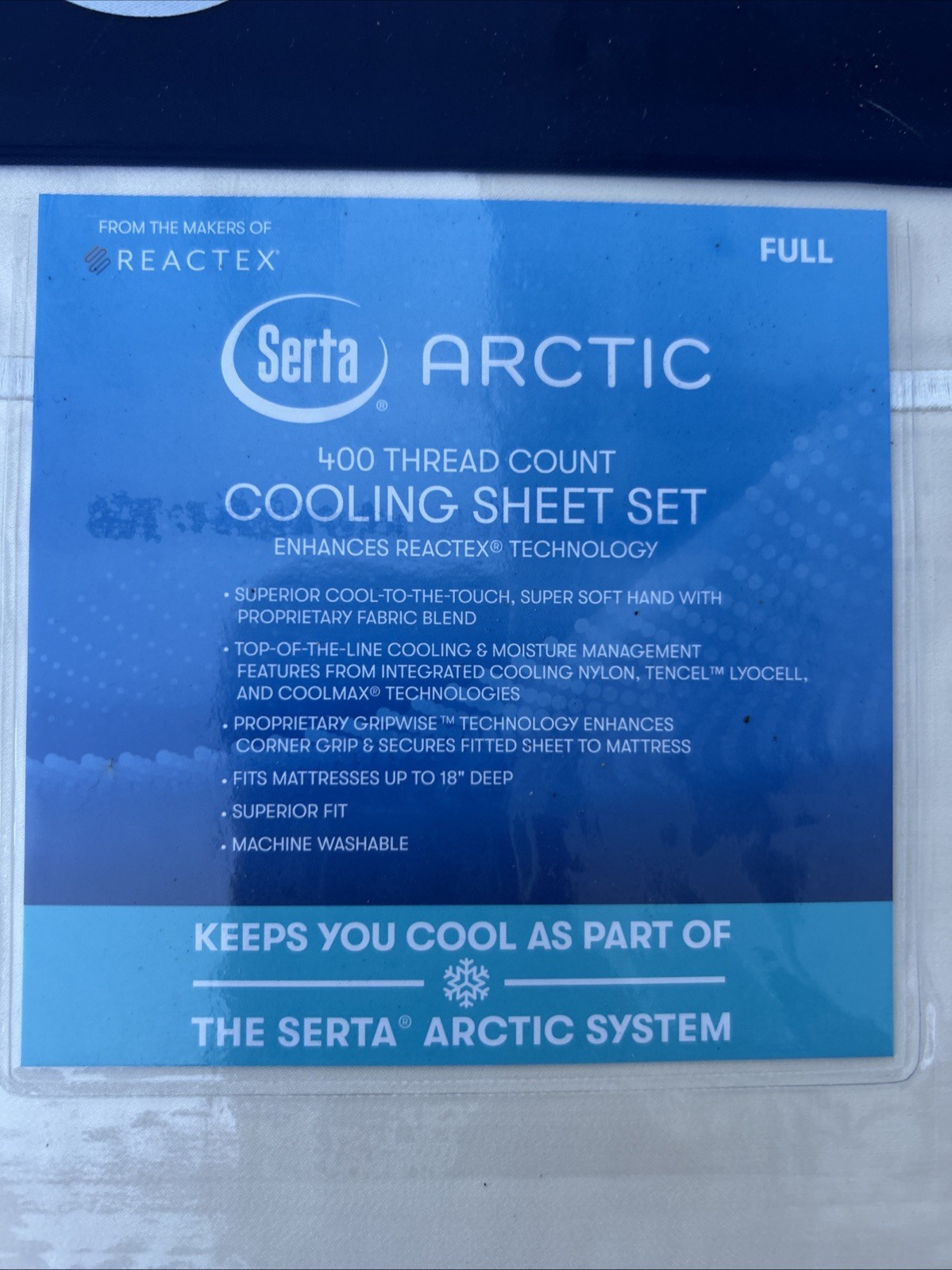 Serta Arctic 400 Thread Count Cooling Sheet Set Antique White, Full