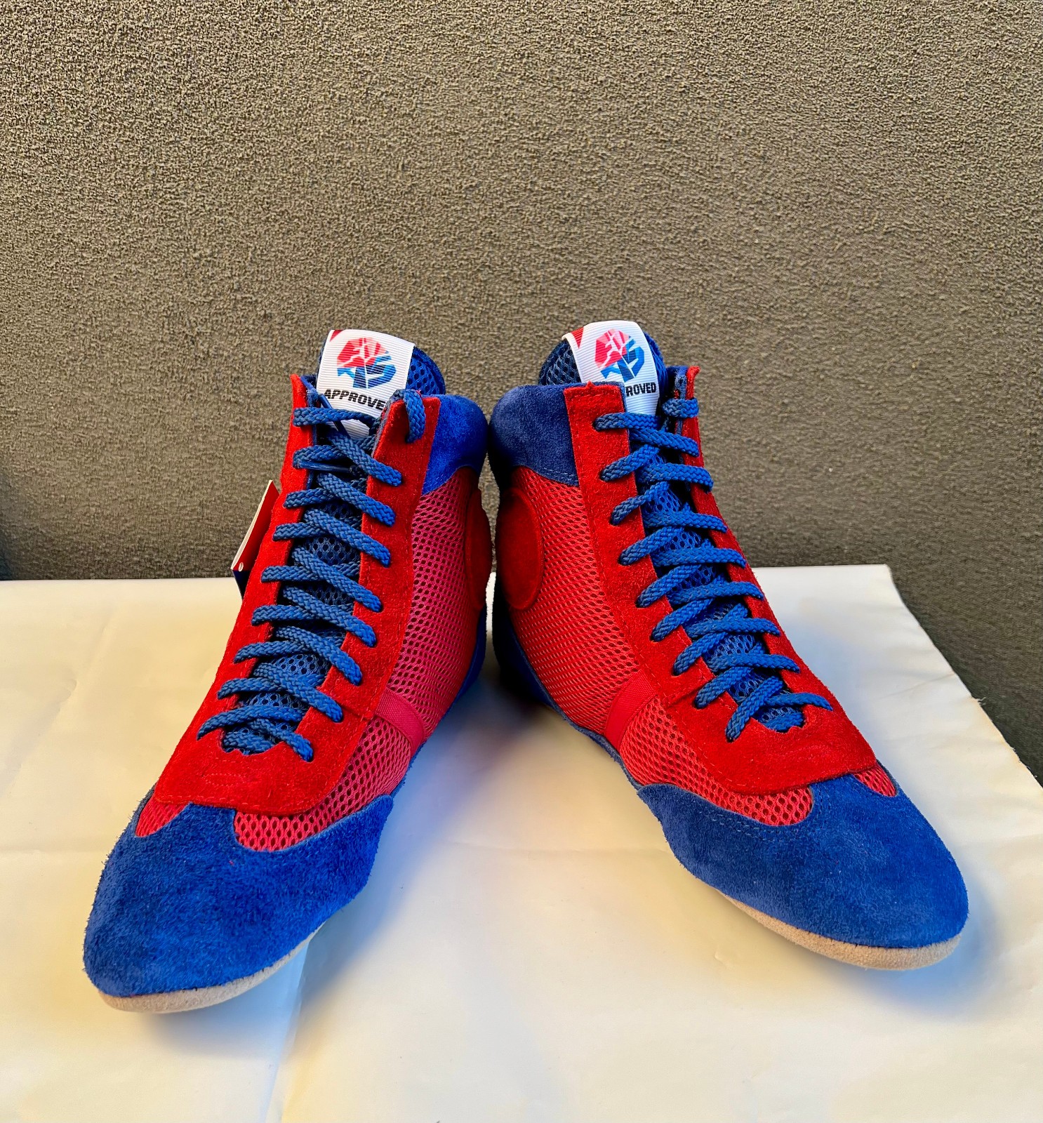Wrestling Shoes Sambo Boxing MMA Blue Red Sued Leather US11 / EUR 44 / CM28