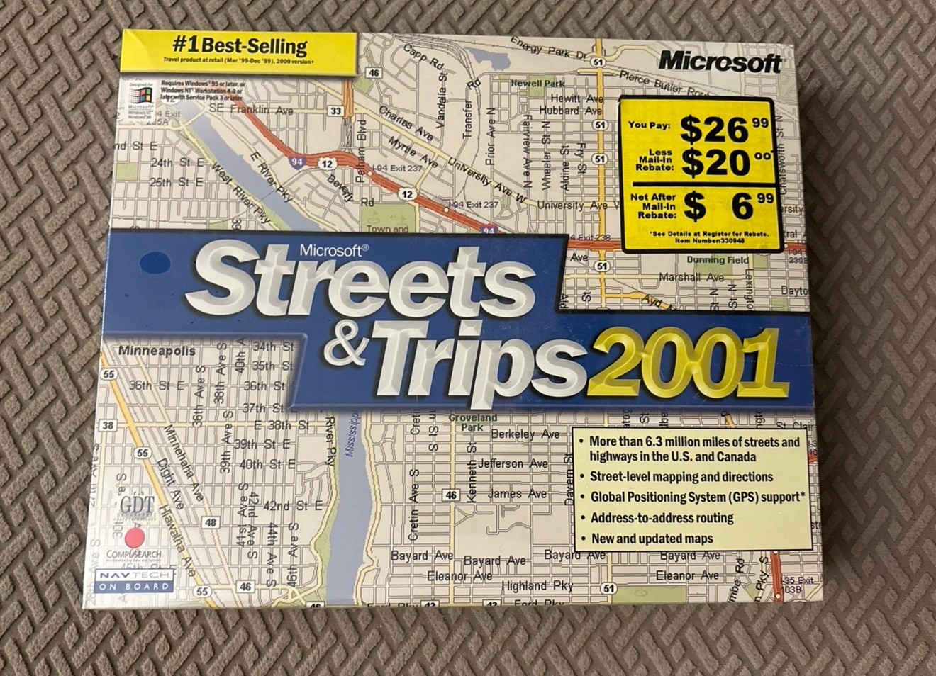 Vintage New Sealed Microsoft Streets & Trips 2001 PC Software Program