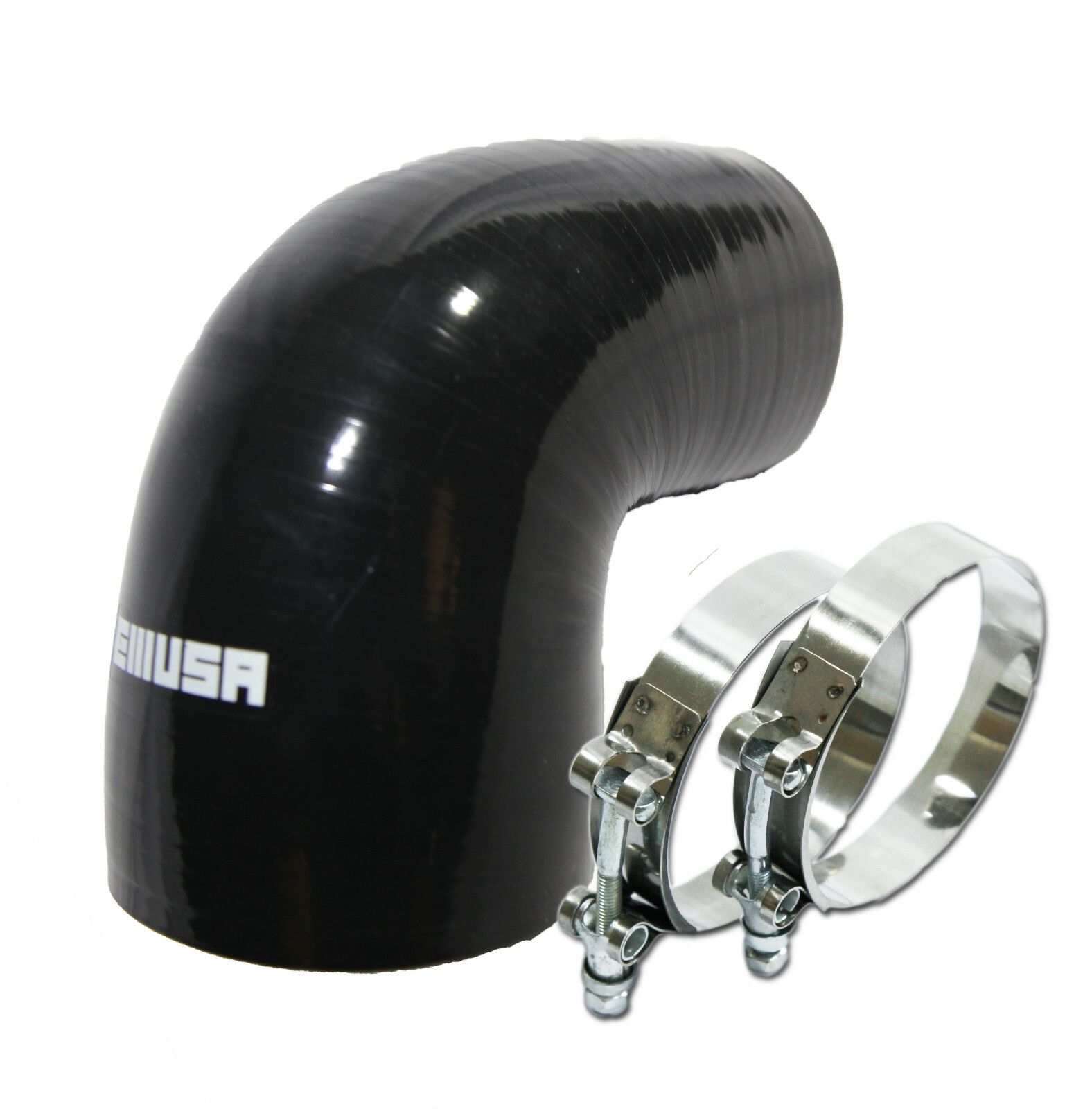 Universal BLACK 4PLY 1x90 Degree 3.5"-4"ID Silicone+ 2xStainles Steel T-clamp