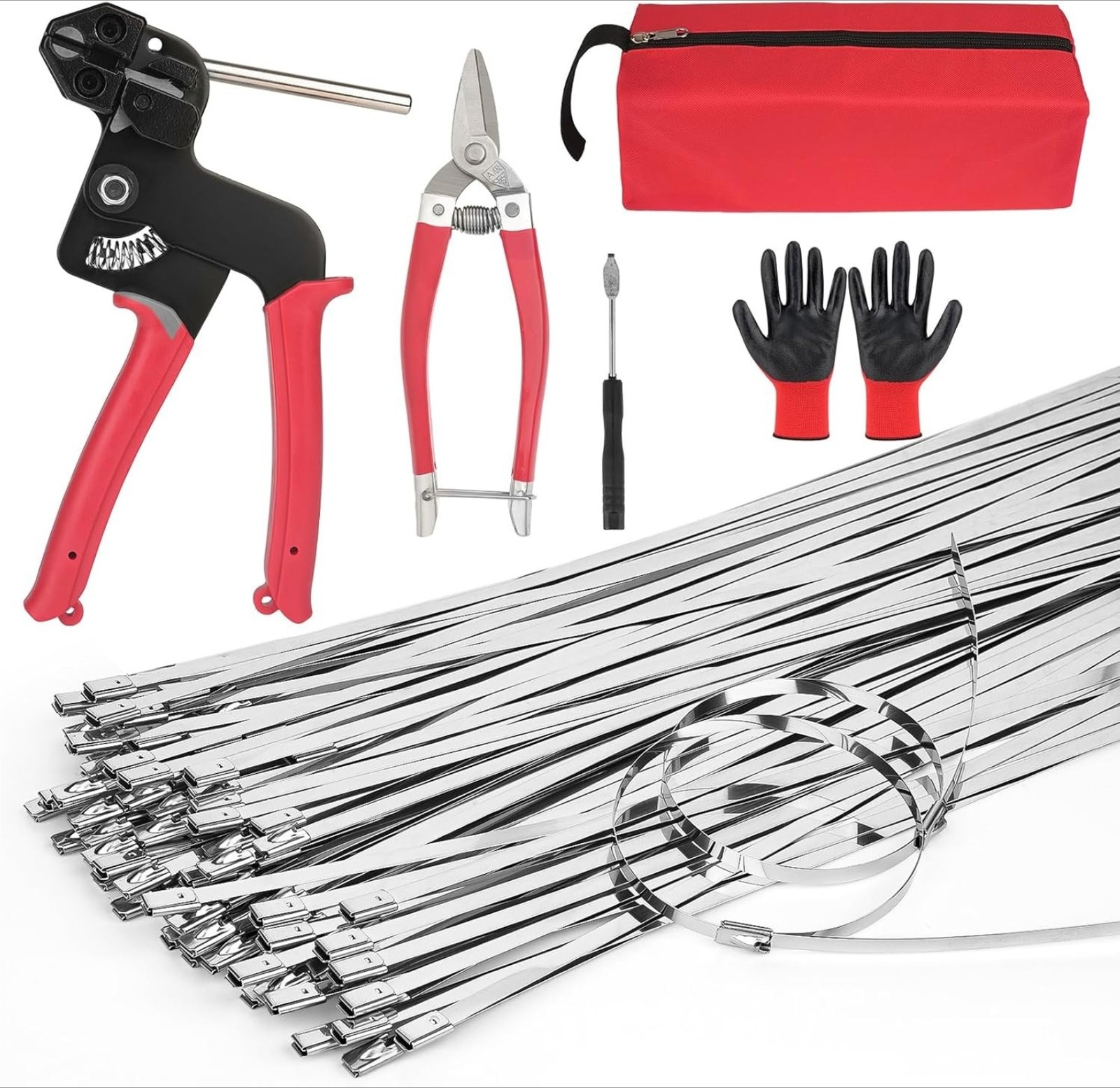 Metal Cable Tie Gun Kit,Zip Tie Tool With 100pc 11.8" Stainless Steel Cable Ties
