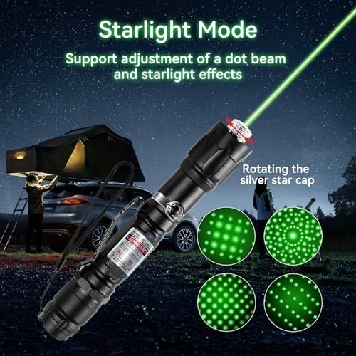 Green Laser Pointer 1000 Lumens Rechargeable Star Cap Single Dot Starlight