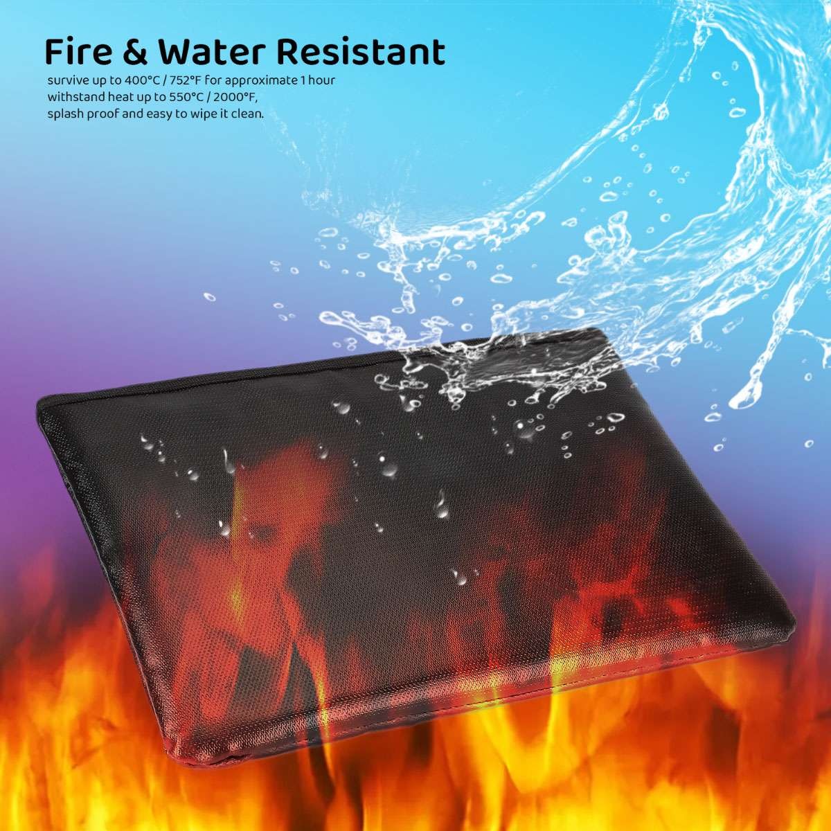 2000℉ Fire Proof money Bag Fireproof Document Pouch Waterproof Safe Cash US