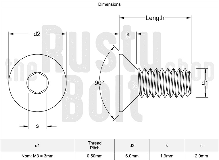 M3 x 5mm, Socket Flat Head Screws, A2 304 18-8, Stainless Steel