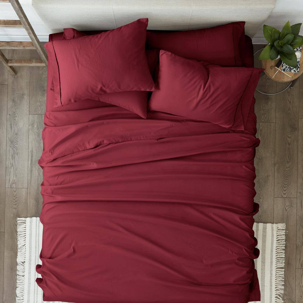6-Piece Burgundy Solid Microfiber Twin Sheet Set Free Shipping New