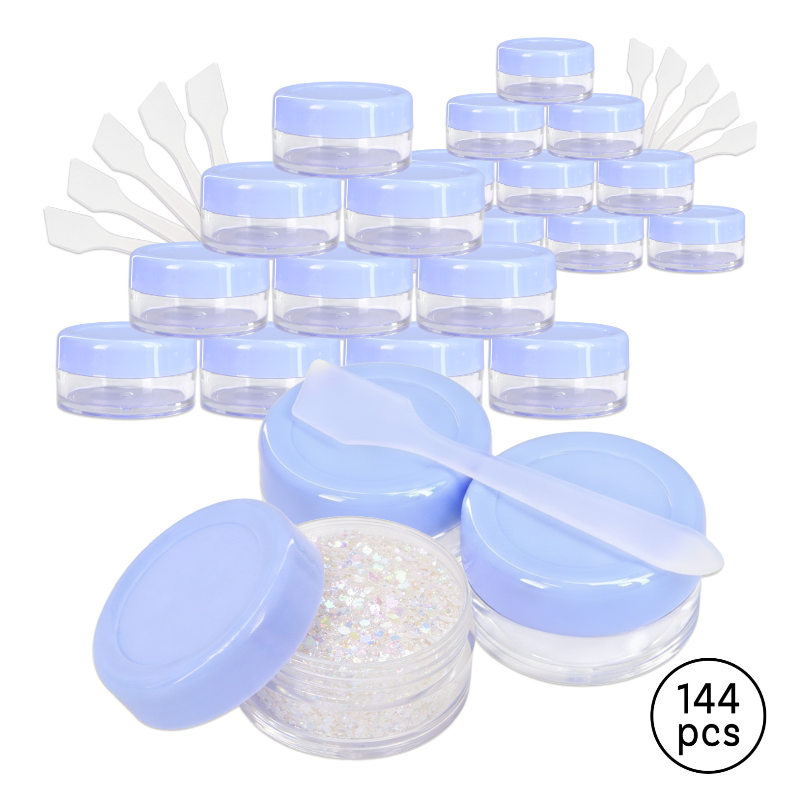 144PCS 10G/10ML Cream Cosmetic Lavender Sample Jar Containers with Spatulas