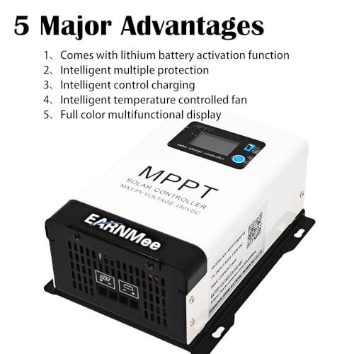 60A MPPT Solar Charge Controller, 18-150VDC PV Input, 12V/24V/48V white60A