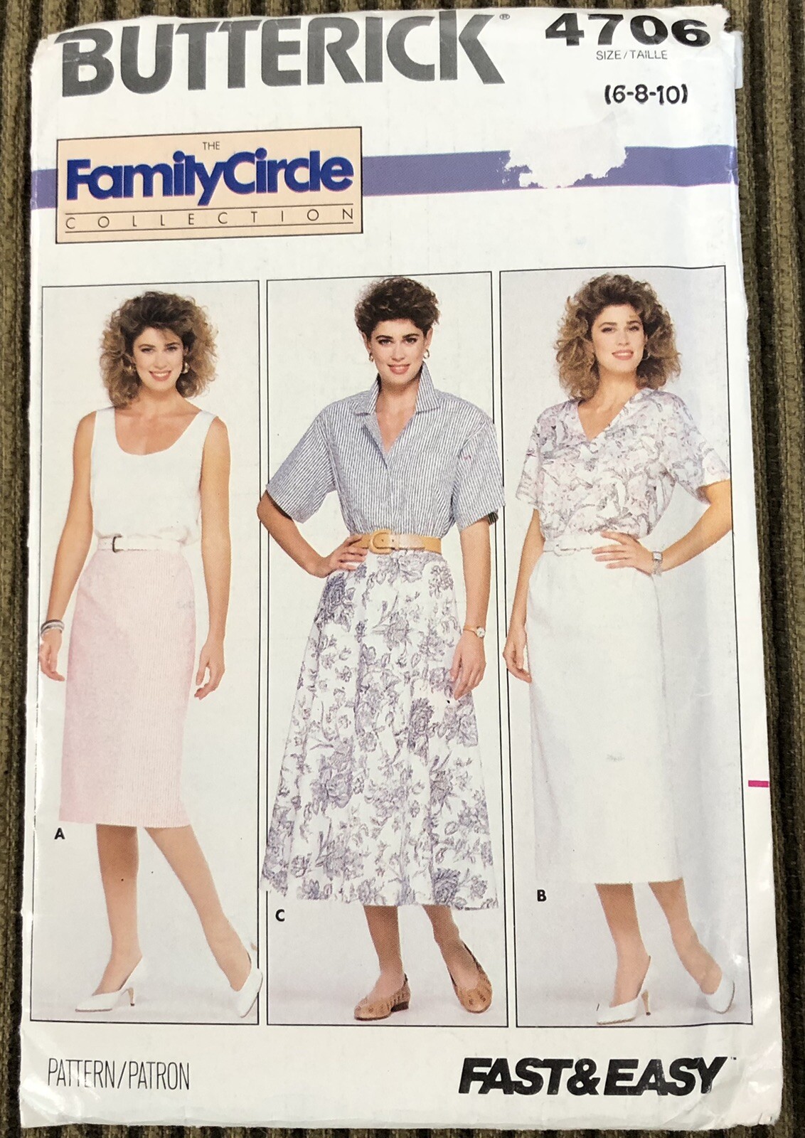 Butterick Pattern 4706 Misses & Miss Petite Skirt 1980s Straight Flared 6 8 10
