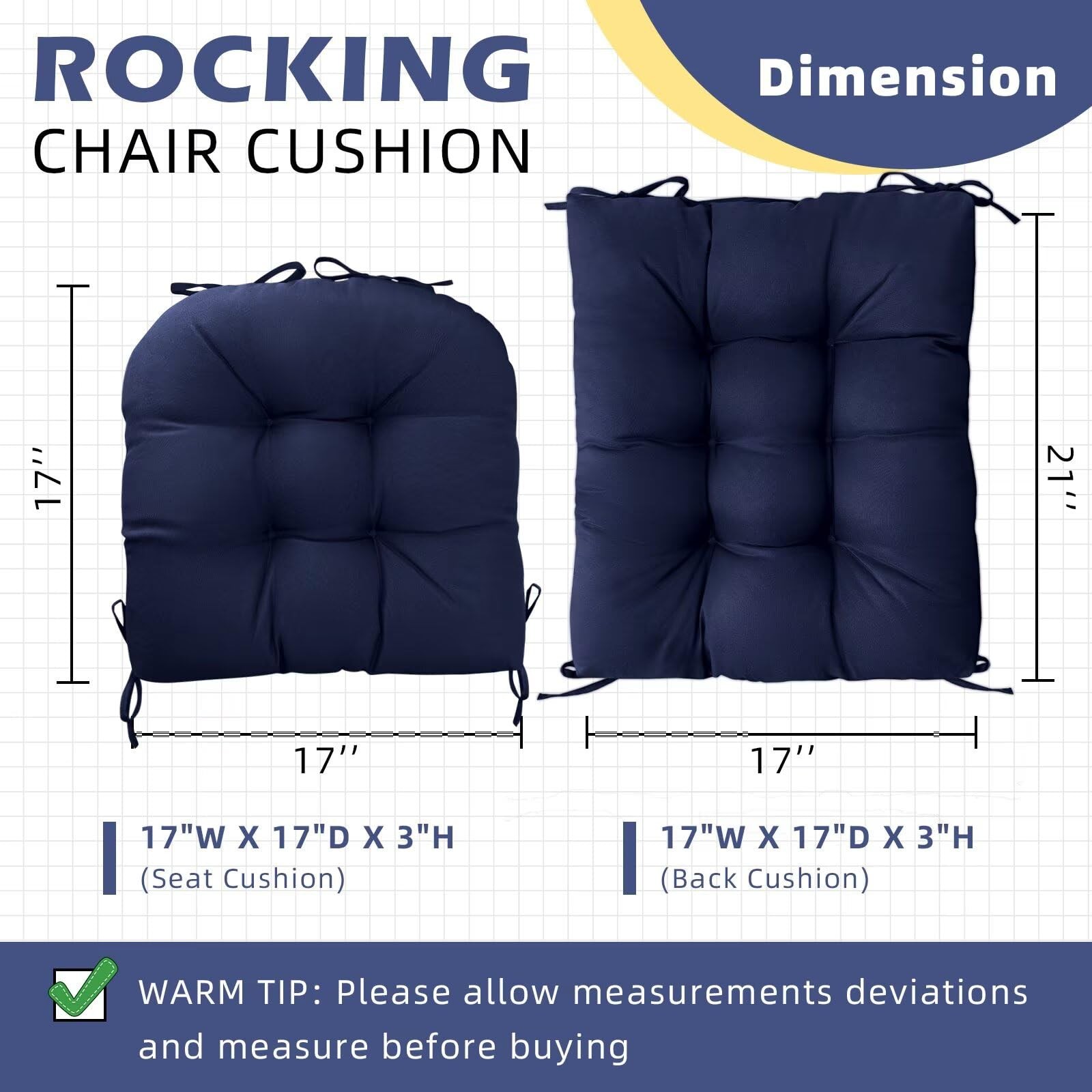 TESICA Waterproof Wicker Chair Cushion U-Shape Seat Cushion Set of 1 Patio Fu...