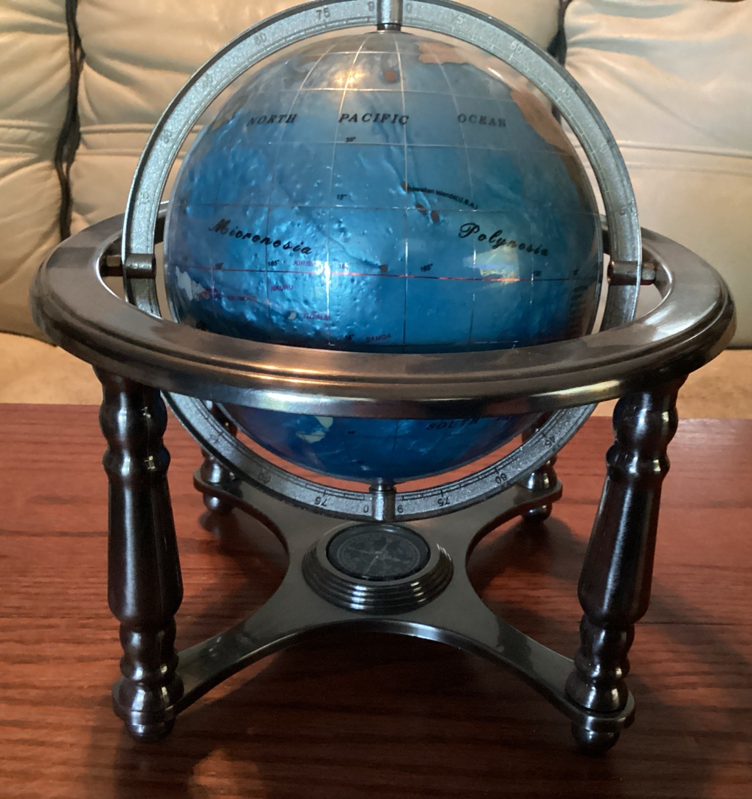 Mini Semiprecious Gemstone 6” Globe With Stand & Compass.