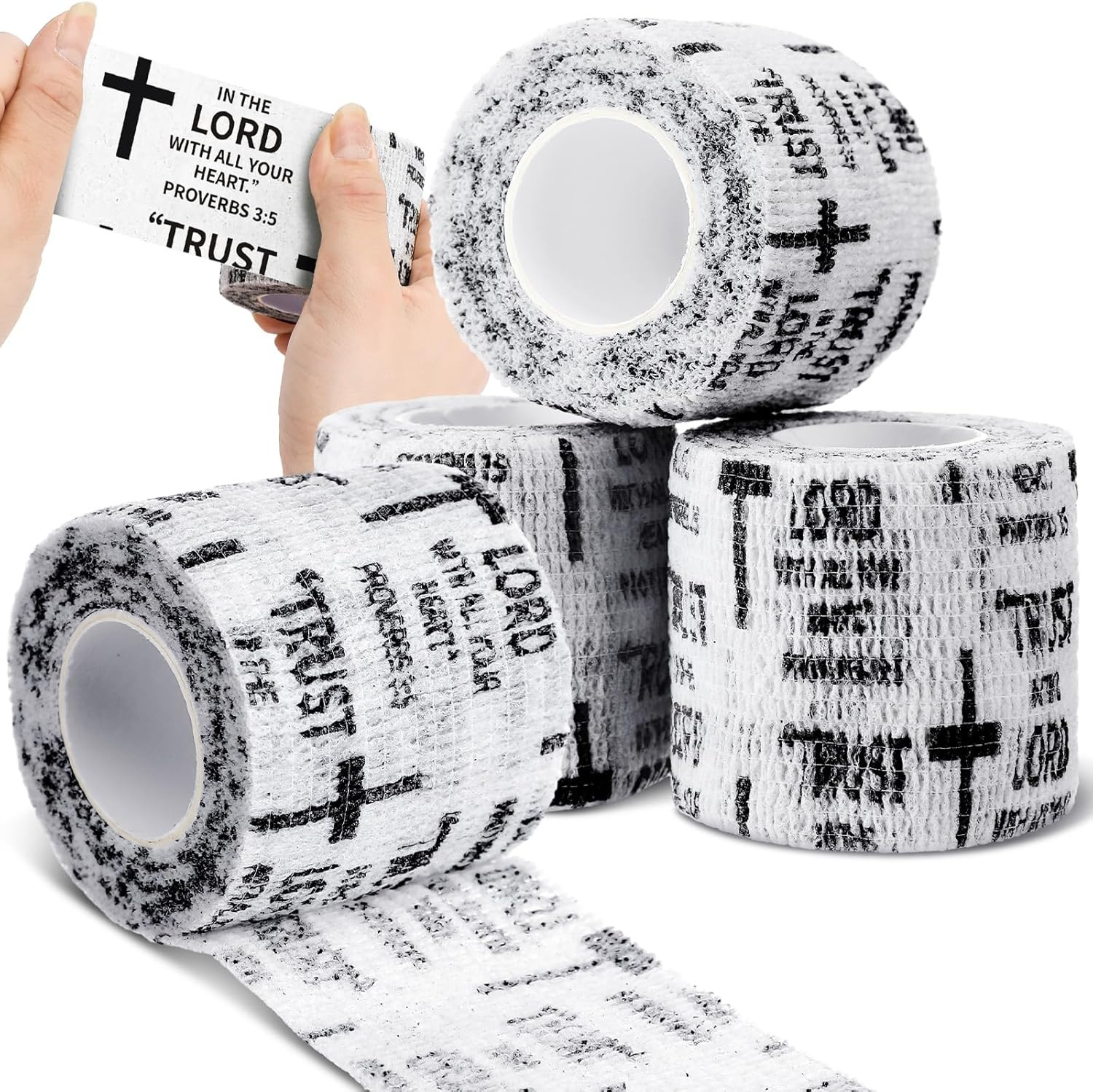 4-Pack Christian Athletic Tape 2” x 14.8ft Self Stick Sports Wraps, Cross Design