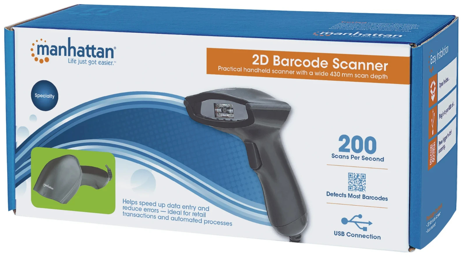 New  2D Laser Barcode Scanner 430 mm Scan Depth, USB~ Manhattan 460835