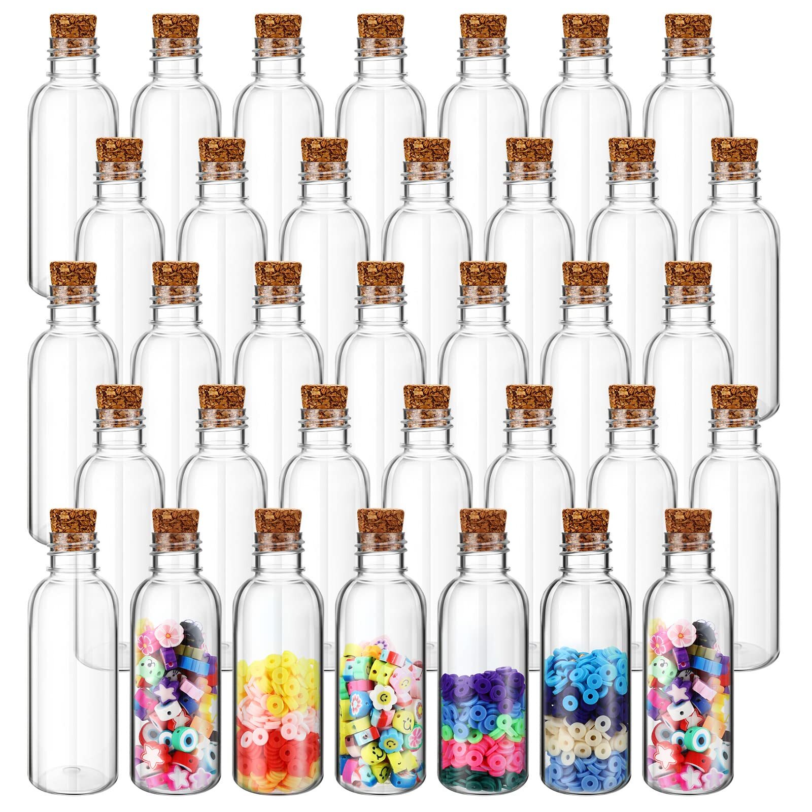 50 Pack 2 Oz Clear Plastic Sand Art Bottles with Cork Stoppers Sand Art Containe