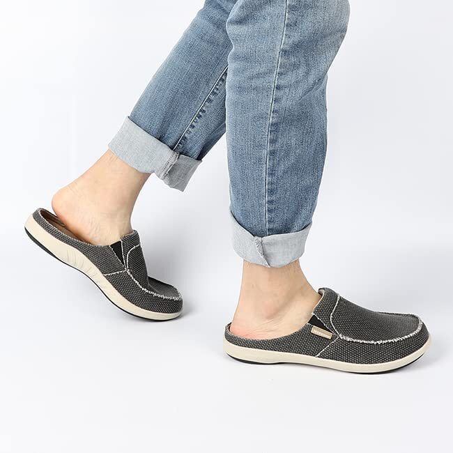 Mens Slippers with Arch Support Canvas House Slipper Slip On Clog Outdoor Shoes