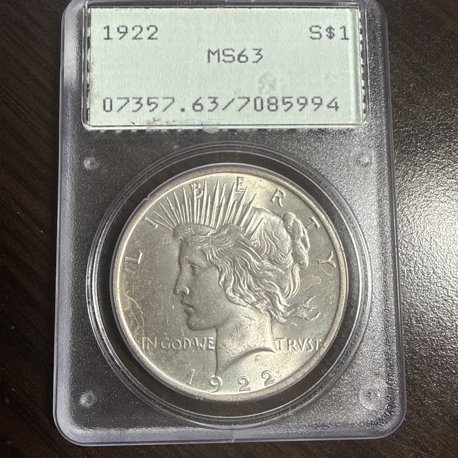 1922 PEACE SILVER DOLLAR PCGS MS63 OGH RATTLER CHOICE BU