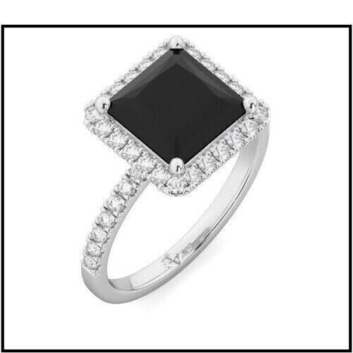 Lab-Created 3.80 Ct Princess Cut Black Diamond Engagement Ring 925 Silver