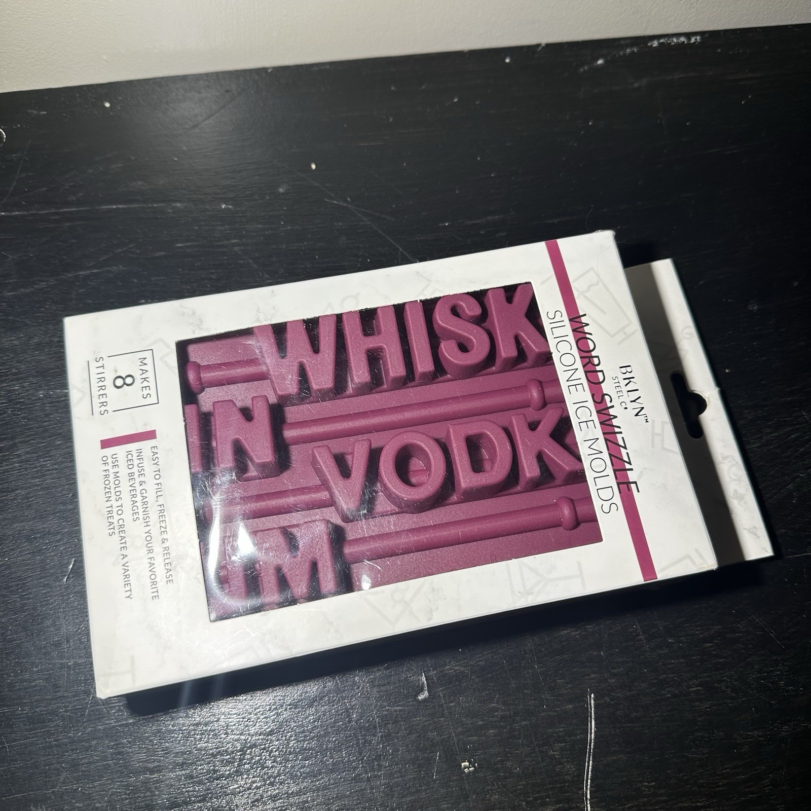 Word swizzle silicone ice molds “whiskey vodka rum gin”