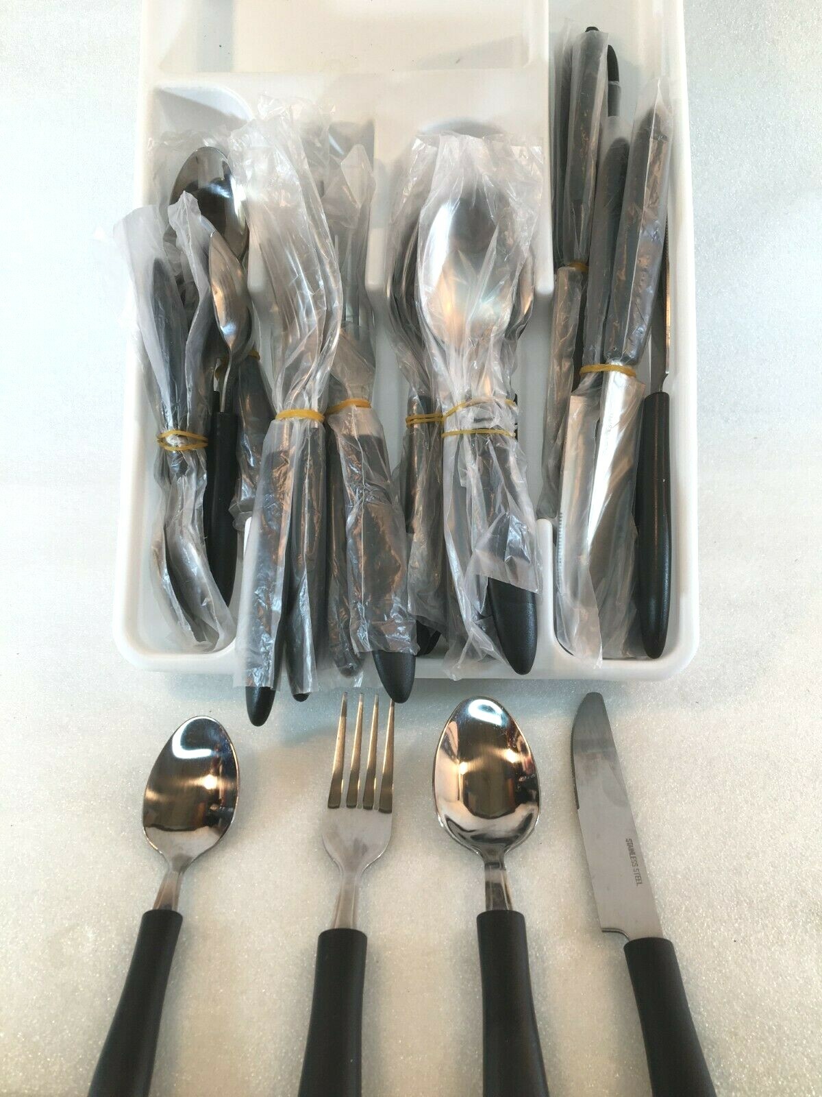 Stainless Steel W/Black Handles Flatware 44 Pieces Service for 10 +