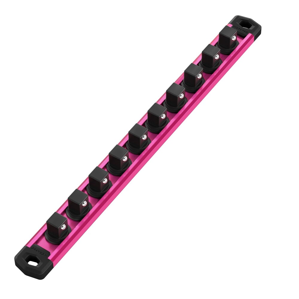 WORKPRO Magnetic Socket Organizer, 1/2-Inch Rose red Aluminum Alloy Socket Rail