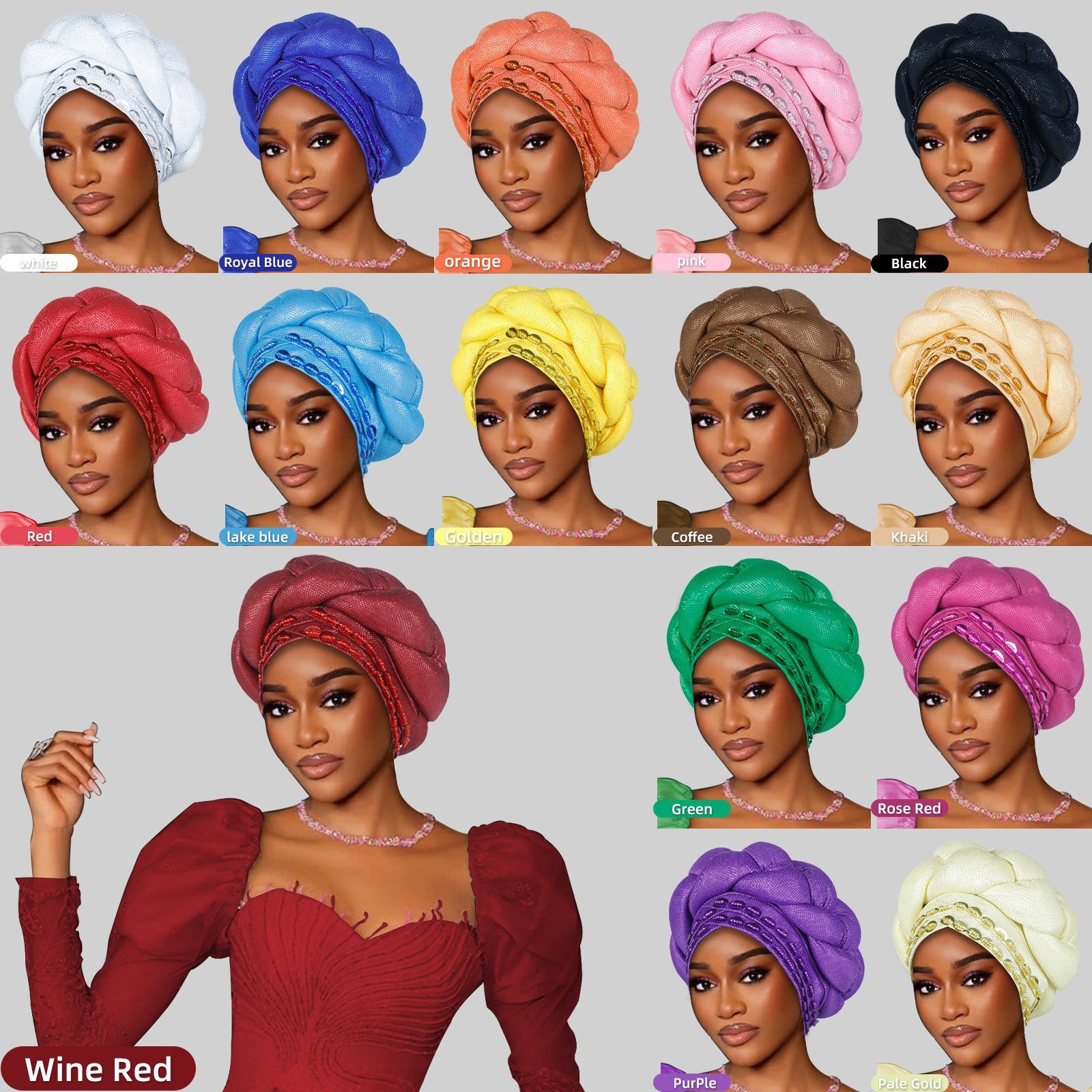 Wedding Party Women Braids Hijab Cap Aso Oke African Headtie Auto Gele Headwear