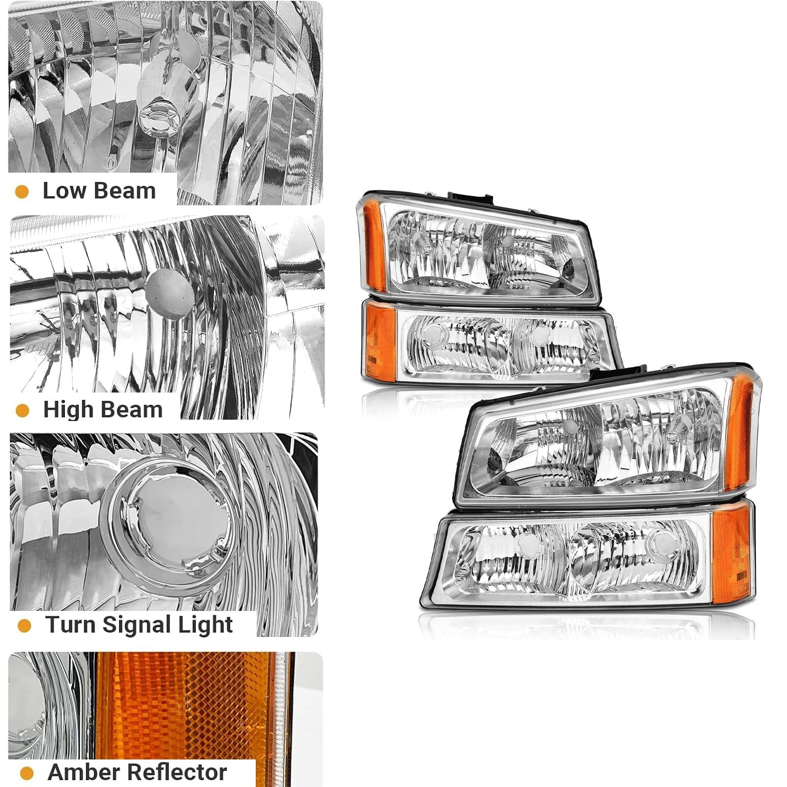 Headlights Assembly w/Bulbs compatible with 2003 2004 2005 2006 Chevy Silvera...