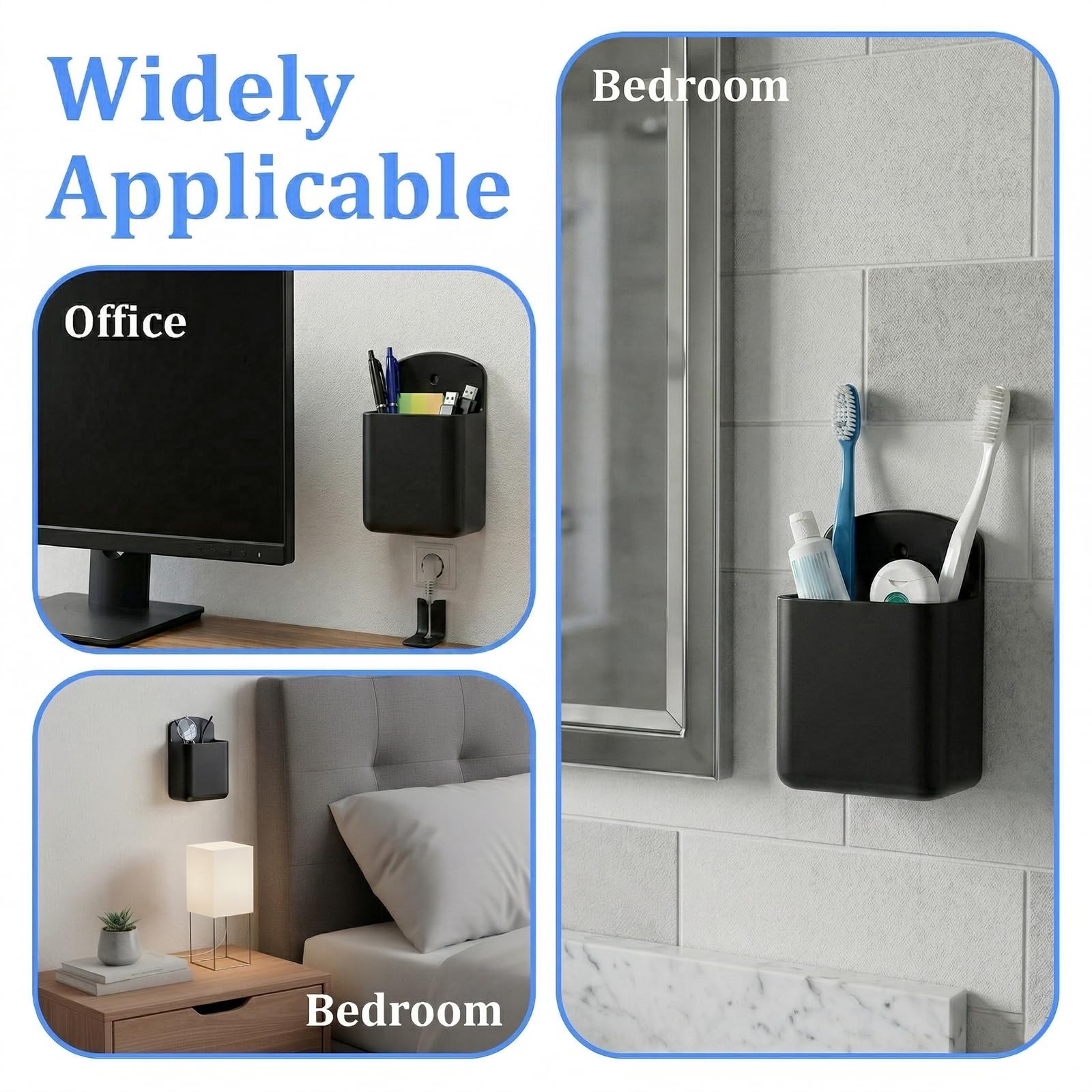 3 Pcs Remote Control Holder Wall Mount Self Adhesive Remote Holder TV Black