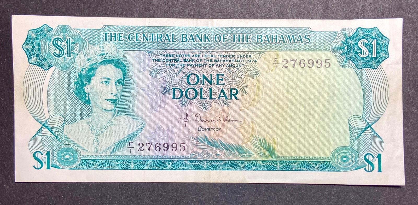 1974 Central Bank Of The Bahamas $1 Note, Sea Garden. Uncirculated