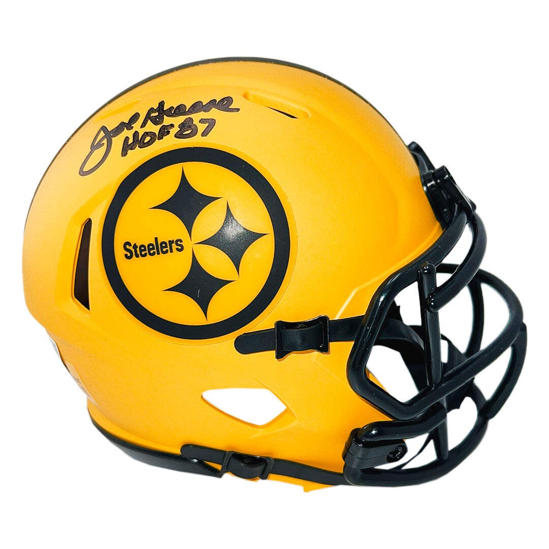 Joe Greene Signed HOF 87 Inscription Pittsburgh Steelers Rave Mini Football Helm