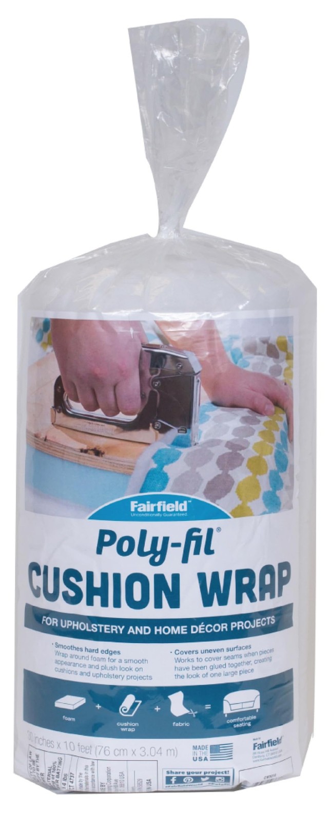 Fairfield Poly-fil Cushion Wrap, 100% Bonded Polyester Batting for Upholstery...