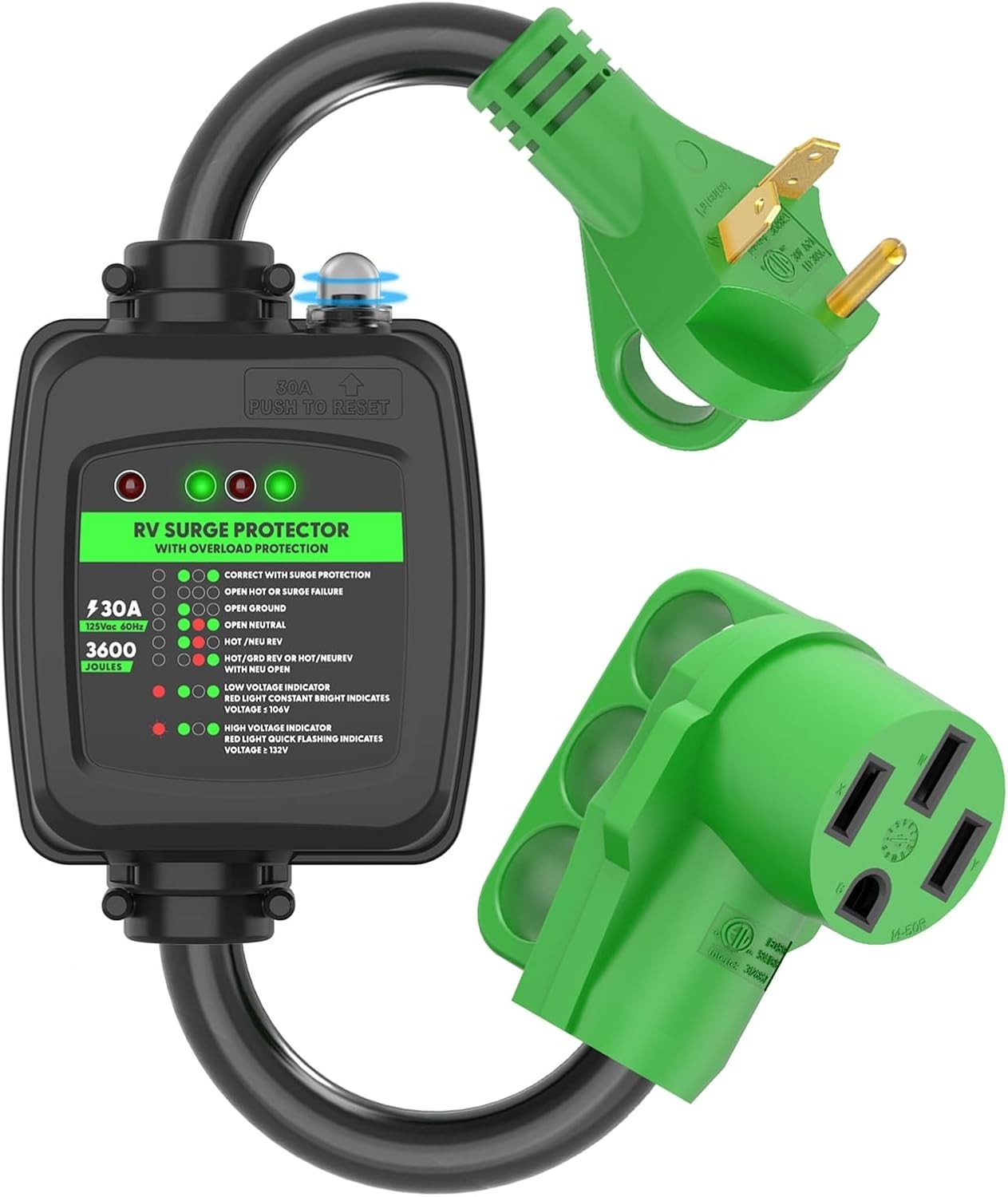 RVGUARD Surge Protector 30 Amp to 50 Amp RV Adapter Cord w/ Overload Protection