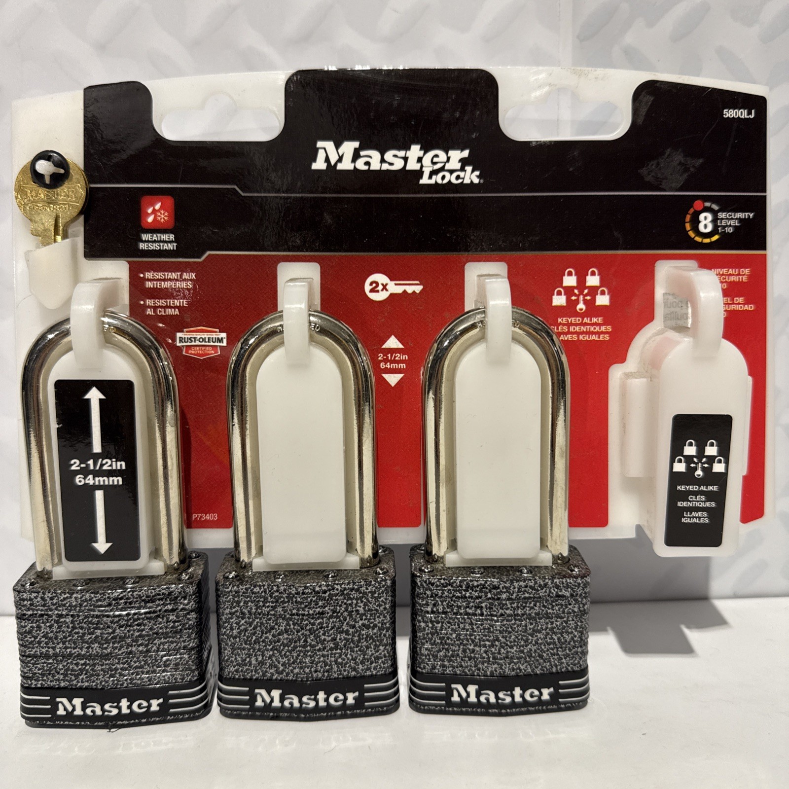 Master Lock Outdoor Keyed Padlock, 2-in Wide x 2-1/2-in Shackle 3 - Pack