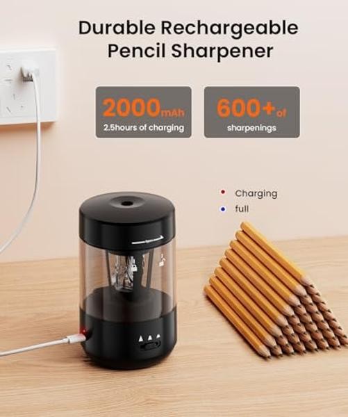 Electric Pencil Sharpener for Classroom, Fully Automatic Pencil Sharpener Black