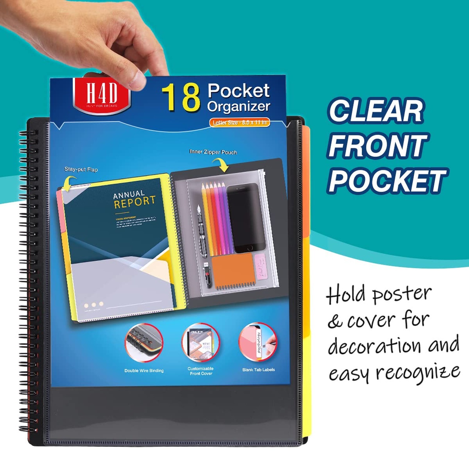 18 Pocket Poly Project Organizer, Spiral Multi Pocket Folder Organizer with P...