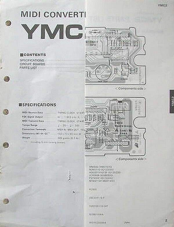 Yamaha YMC 2 Midi Converter Original Service Manual and Schematics Sheet