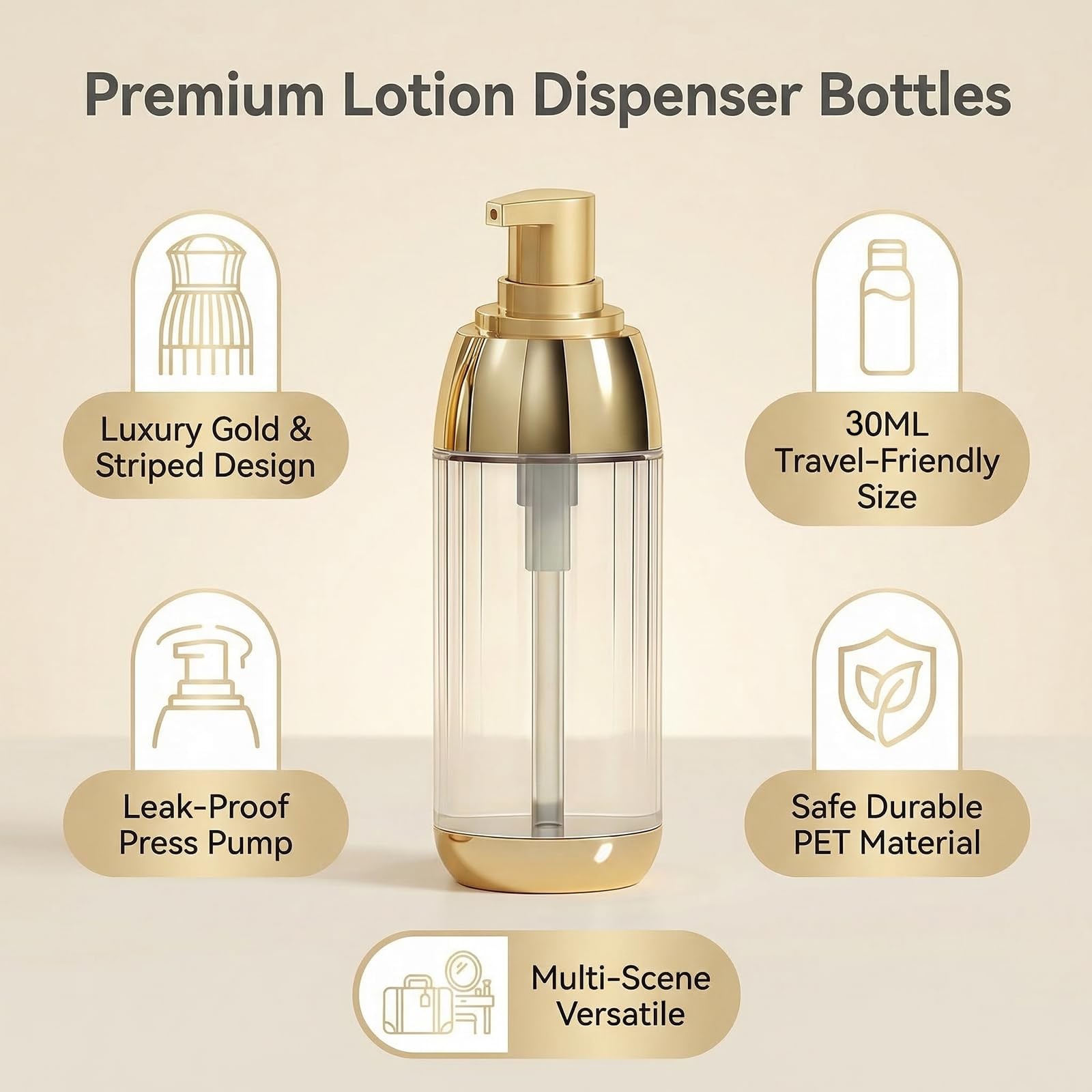 2PCS 30ml 1oz Empty Clear Plastic Foundation Pump Bottles with Gold Pump Head...