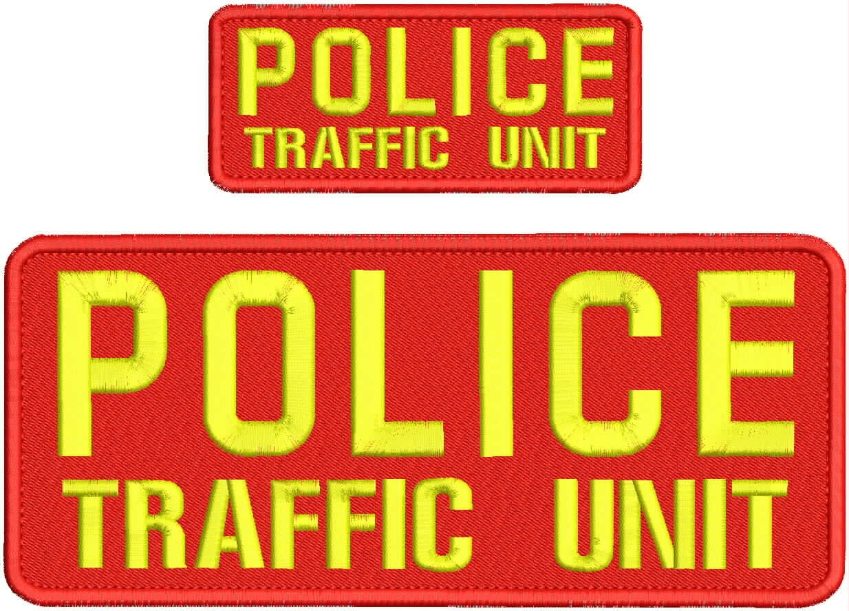 Collectible Embroidery Patch Police Traffic Unit 4X10AND 2X5 Yellow On Red