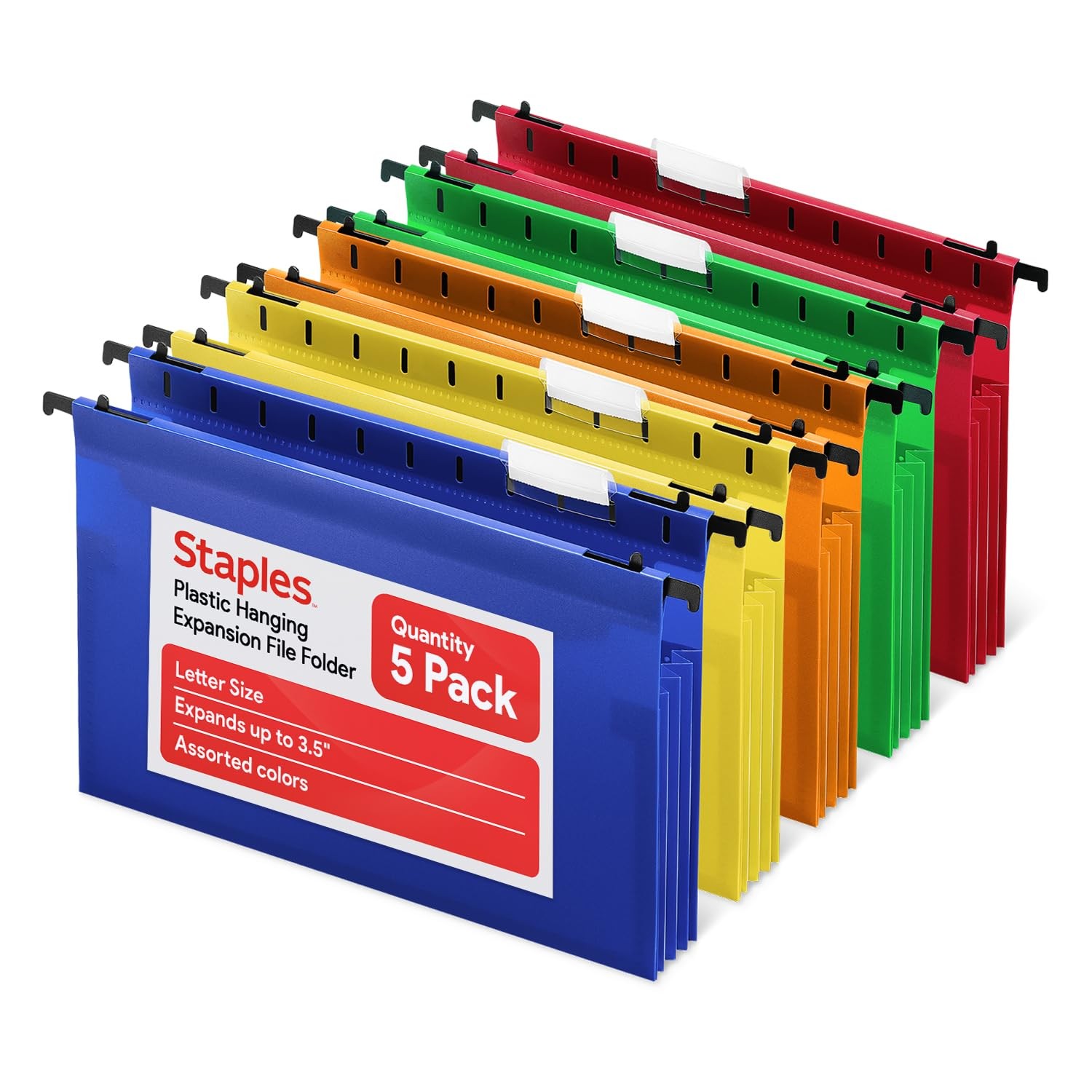 Staples Poly Expanding Hanging File Pockets, Letter 1 Pack of 5, Assorted