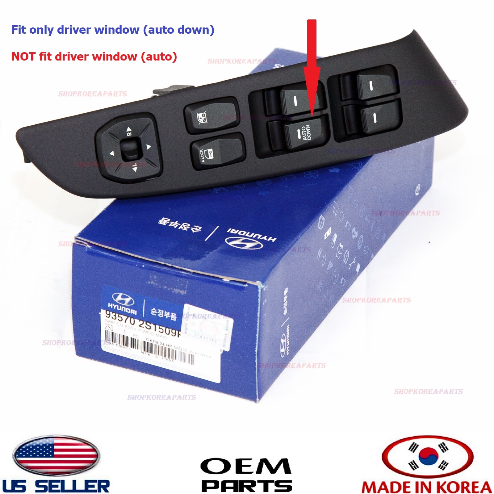 Genuine Front Main Power Window Switch AUTO DOWN ONLY 2010-2015 Tucson OEM