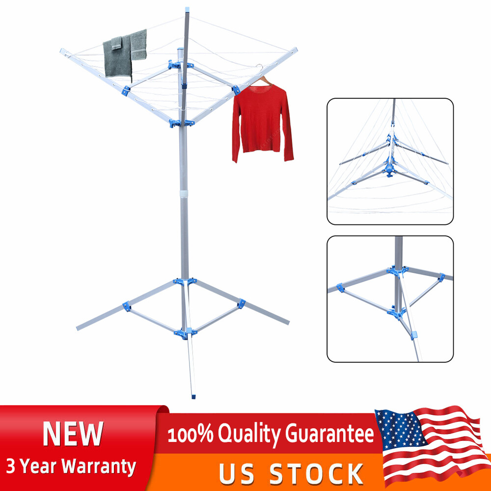 60" Adjustable Rotary Clothesline Dryer Rack with 3 Arms for Outdoor Use