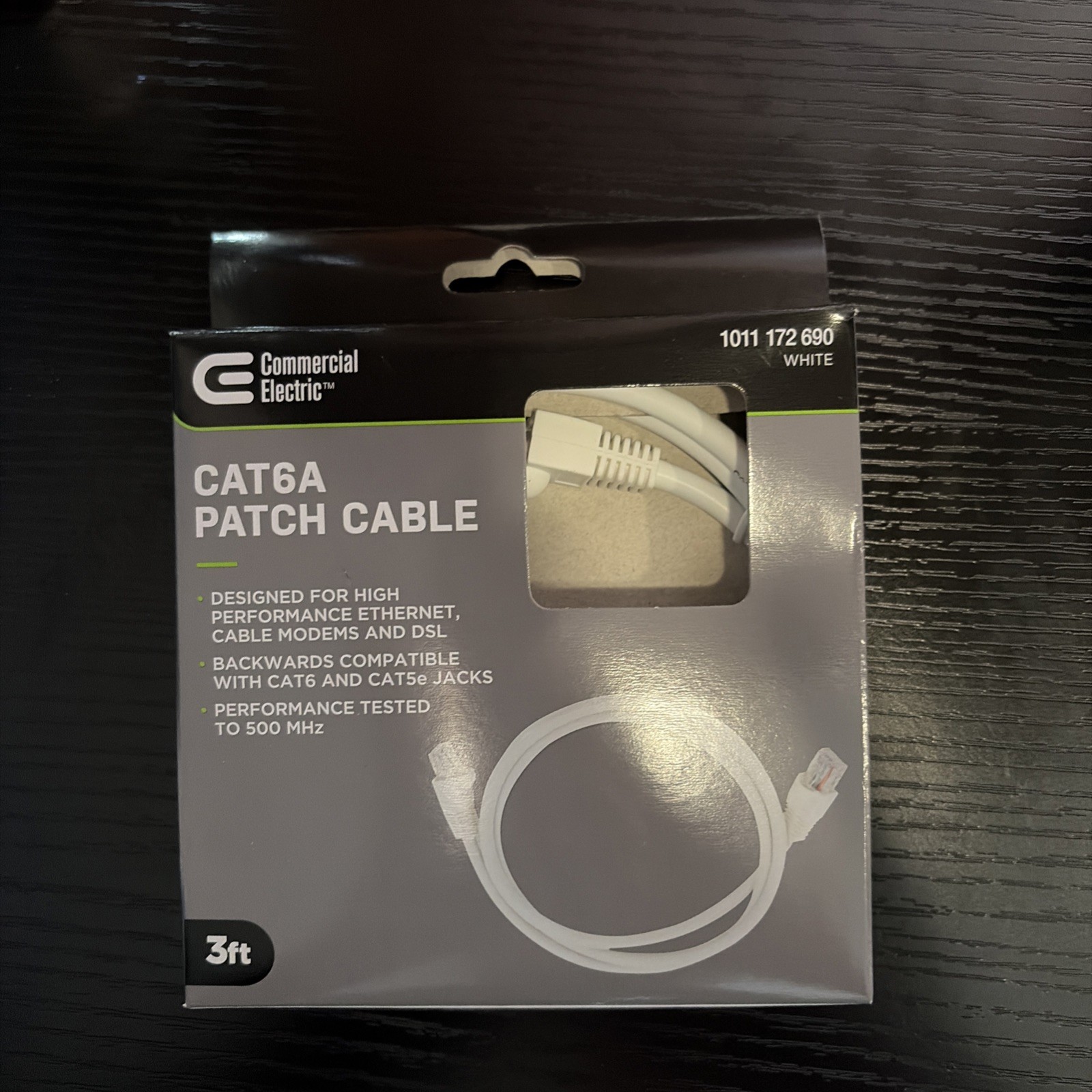 Commercial Electric Cat 6A UTP Patch Cable White 3-ft 5603-WH-VN