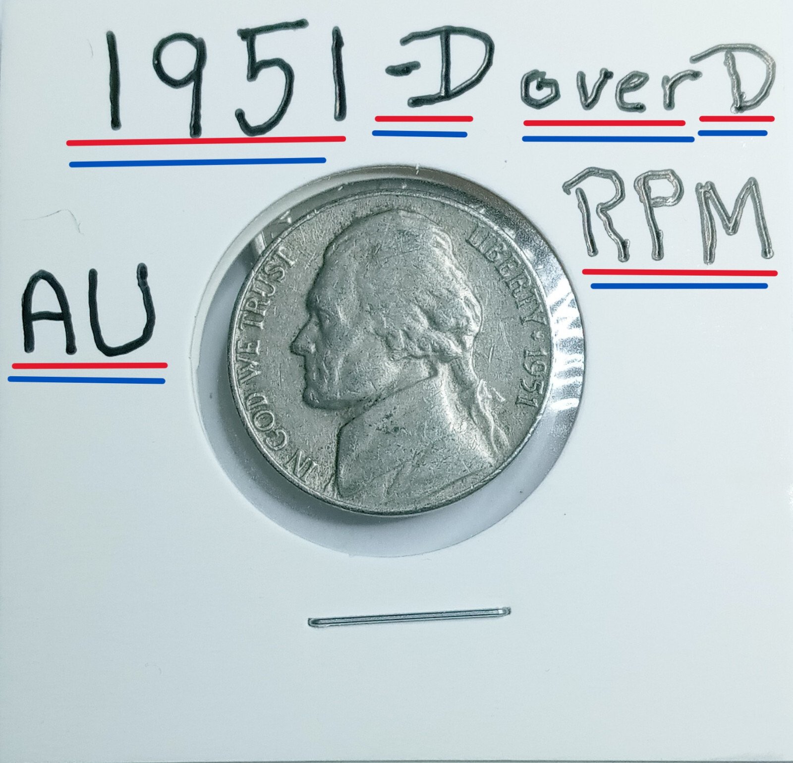 1951 D Jefferson Nickel AU RPM VG Condition this Nickel is 74yrs. Old