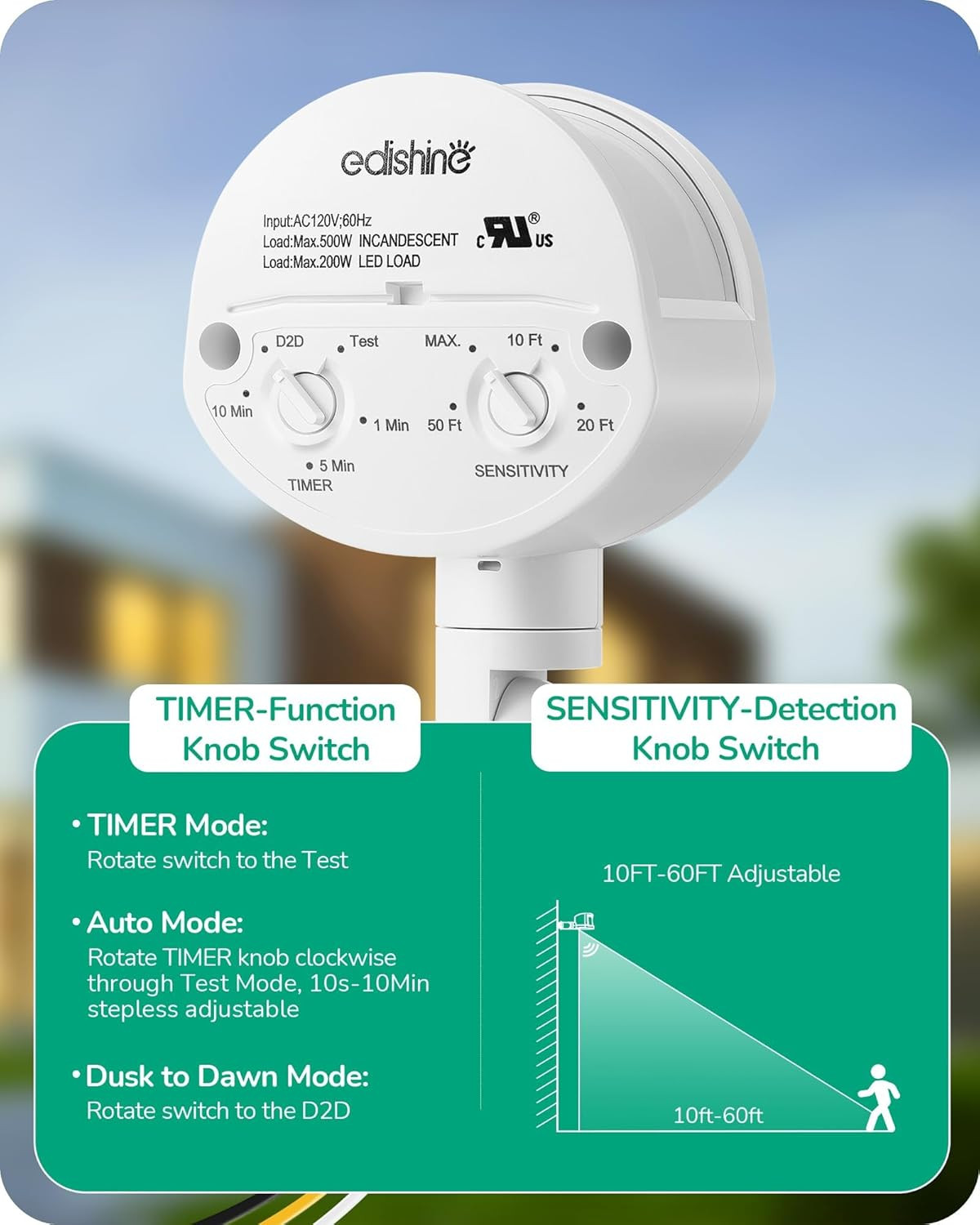 Motion Sensor, 180-Degree Replacement Motion Detector for Security Floodlights,