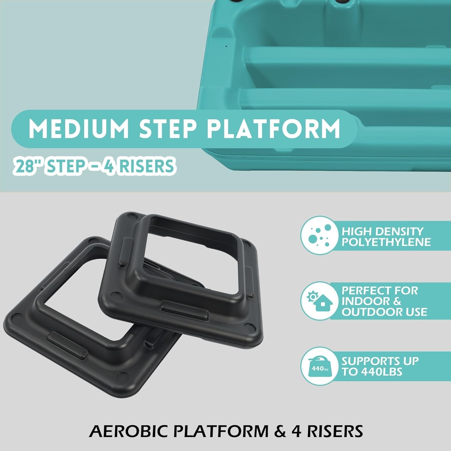 Compact Aerobic Stepper with 4 Stackable Risers - Non-Slip Design for Safety