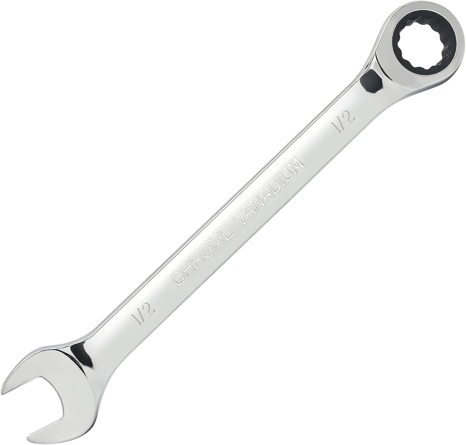1/2 Inch Ratcheting Combination Wrench SAE 72 Teeth 12 Point 1/2, Silver