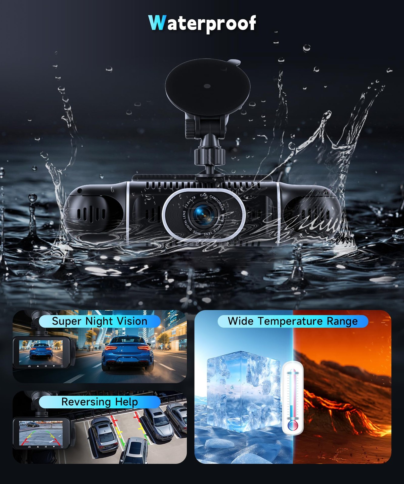 360° View 4 Channel Dash Cam 2K+1080P Front and Rear Inside, Left Right,WiFi ...