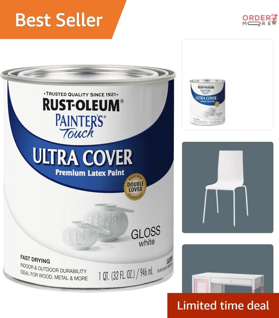 Durable 32 Fl Oz Gloss White Paint for Indoor/Outdoor Surfaces - Multi-Purpose