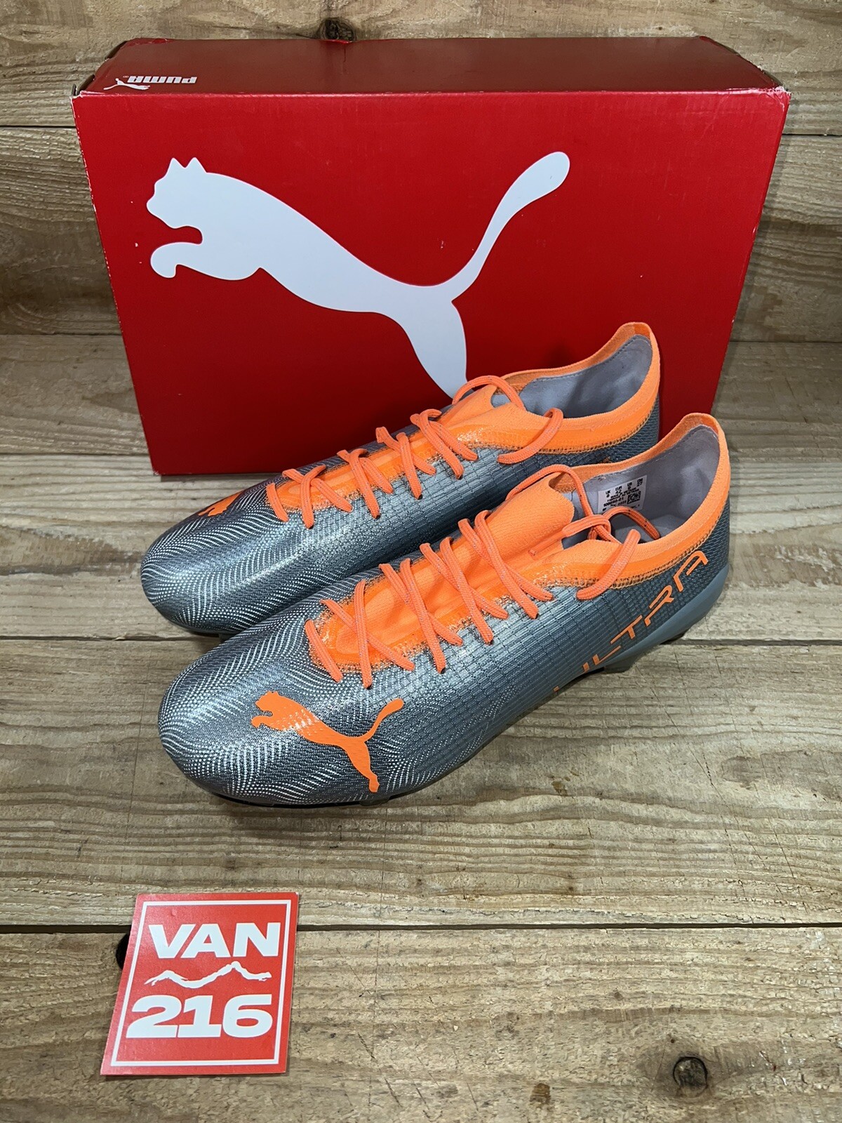 NEW SZ 8 PUMA ULTRA 2.4 FG AG DIAMOND SILVER NEON CITRUS SOCCER CLEATS 106698-01