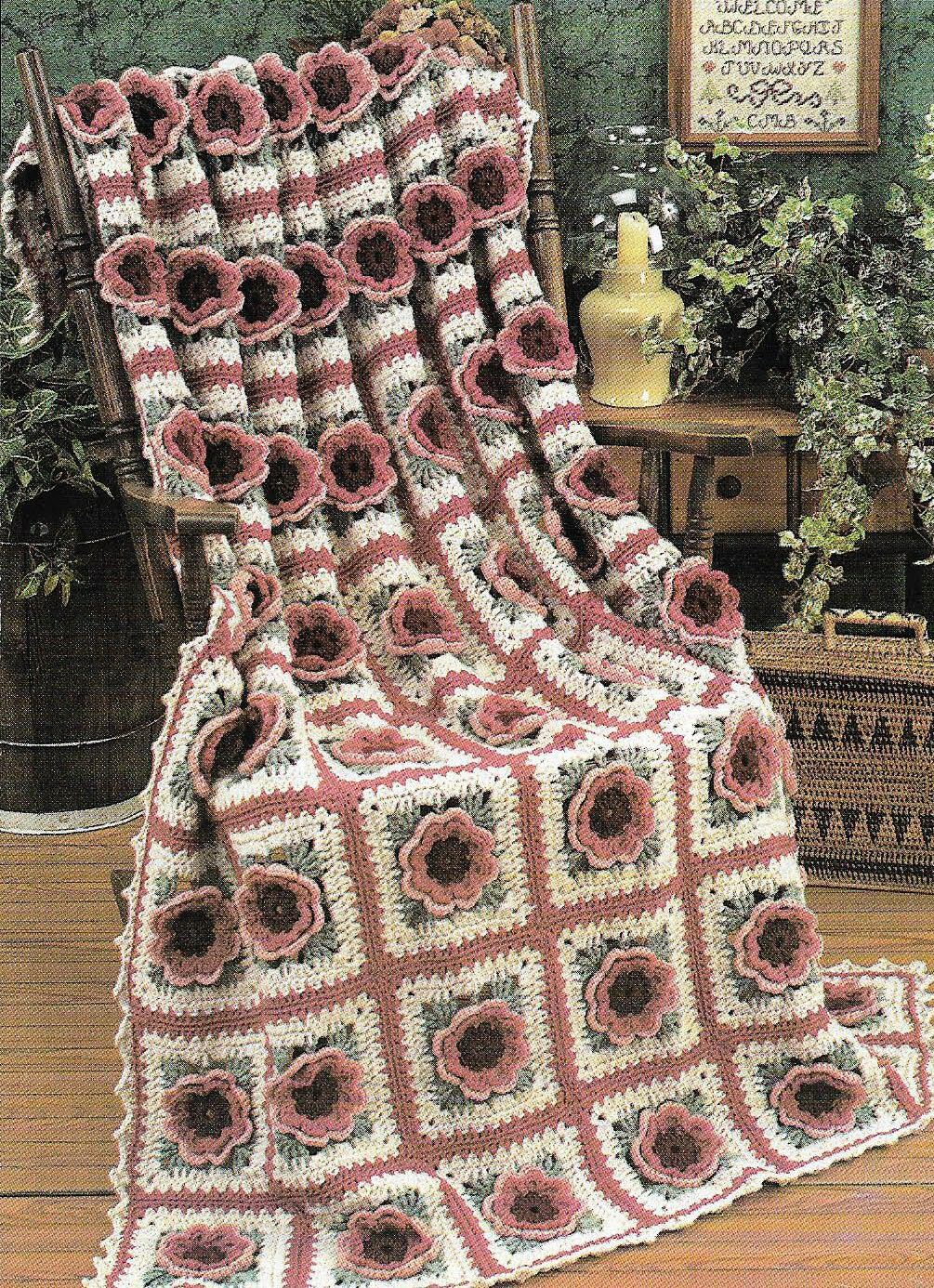 CORAL ROSE AFGHAN HOME DECOR DIGEST SIZE CROCHET PATTERN INSTRUCTIONS